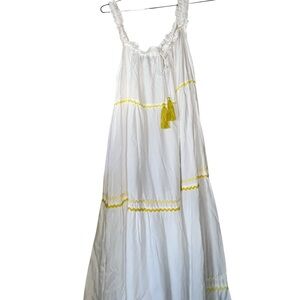 America & Beyond NWT Boho White Yellow Maxi Dress Ric Rac Cottagecore Beach S